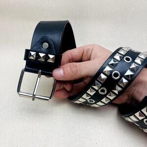 y2k 2000s classic pyramid studded black and silver goth emo belt